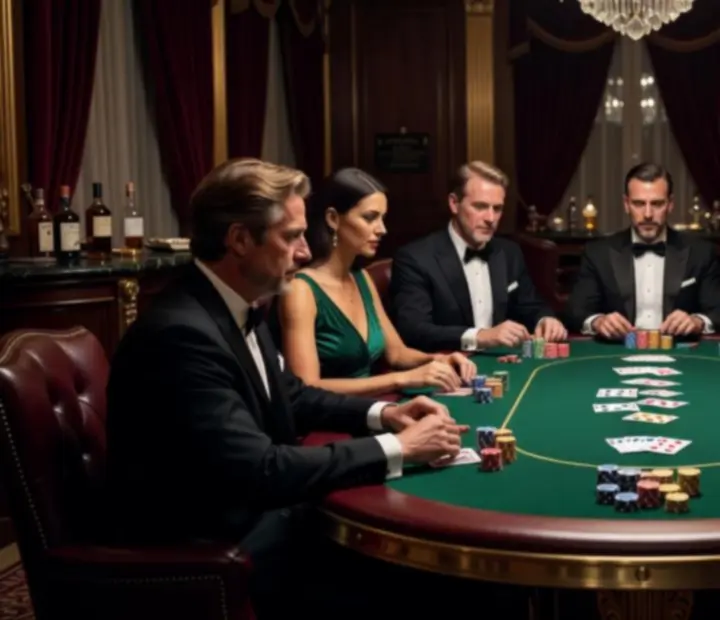 Elegancki wieczór pokerowy offline z symbolicznych żetonów przy luksusowym stole