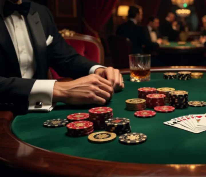 Luksusowy stół pokerowy z symbolicznymi żetonami