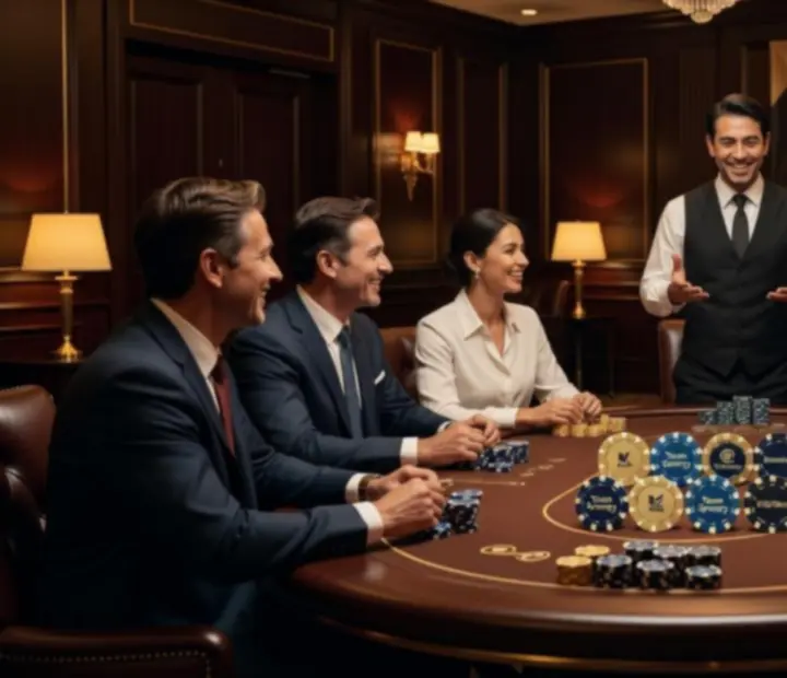 Firmowy wieczór pokerowy offline z zespołem przy eleganckim stole